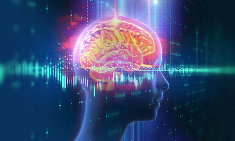 Digital illustration of glowing human brain