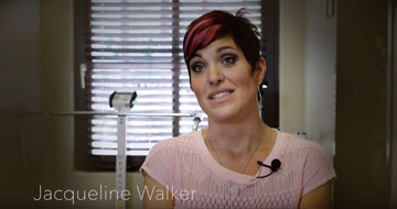 Woman speaking during interview recording